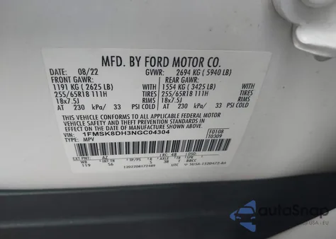 2022 Ford Explorer Xlt z USA, uszkodzony, nr VIN 1FMSK8DH3NGC04304